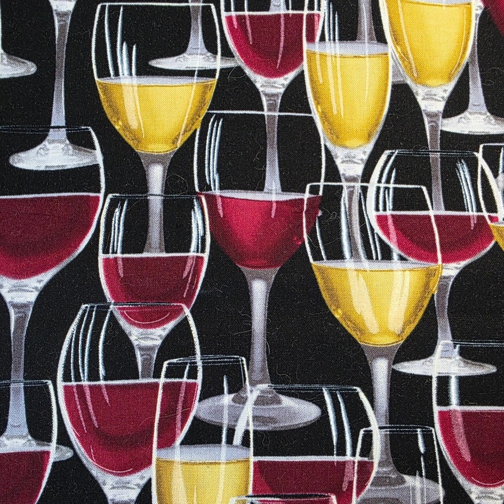 Wine Glass Print Fabric Black Red Yellow 40in x 1yd